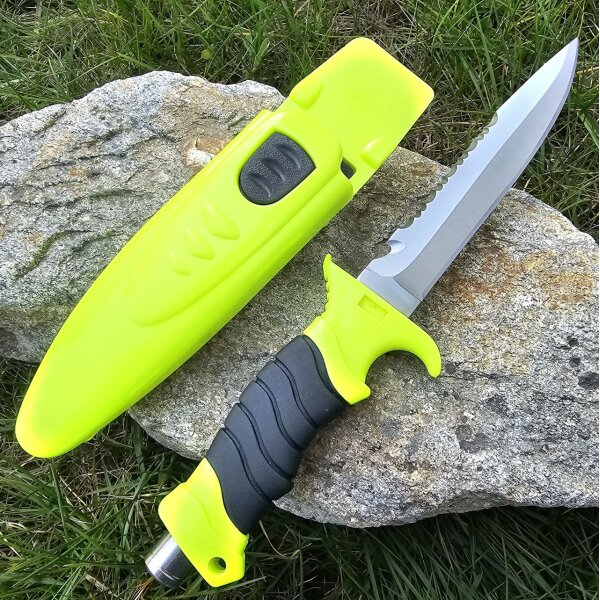 MFH Tauchermesser " Profi " neongelb gelb neon schwarz mit Kunststoffscheide