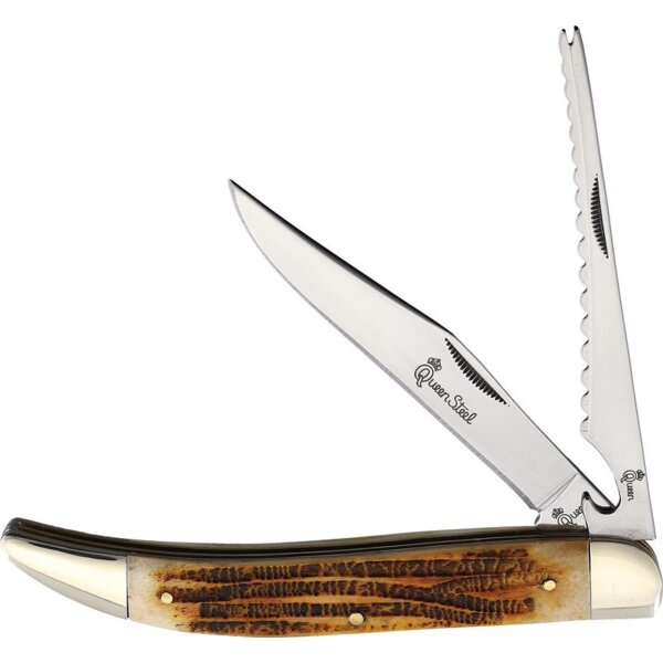 Queen Fischermesser Slipjoint Knochengriff mit Entschupper Fisch Filetieren 2.Wahl