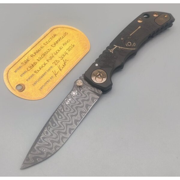 Spartan Blades SF5 Custom Damast Chad Nichols Harsey Folder - PLAGUE DOCTOR Black & Gold Schwarz