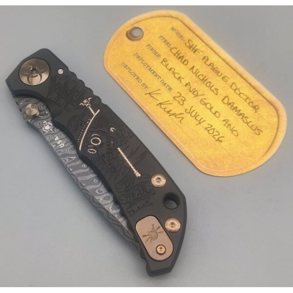 Spartan Blades SF5 Custom Damast Chad Nichols Harsey Folder - PLAGUE DOCTOR Black & Gold Schwarz