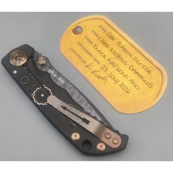 Spartan Blades SF5 Custom Damast Chad Nichols Harsey Folder - PLAGUE DOCTOR Black & Gold Schwarz