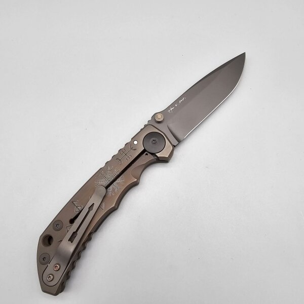 Spartan Blades SF5 Custom Magna Cut Harsey Folder - Runes & Staves Black Brown