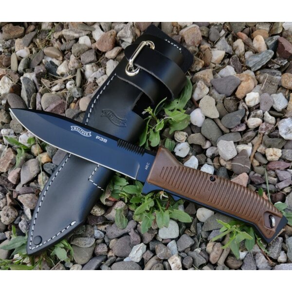 Walther P38 Fixed Blade 440C Stahl Lederscheide