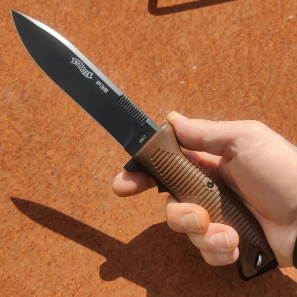 Walther P38 Fixed Blade 440C Stahl Lederscheide