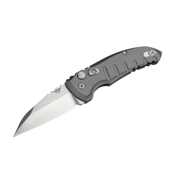 Hogue A01 Automatic Microswitch Grey Grau Wharncliffe Aluminium CPM-154 Stahl Button Lock Allen Elishewitz Made in USA