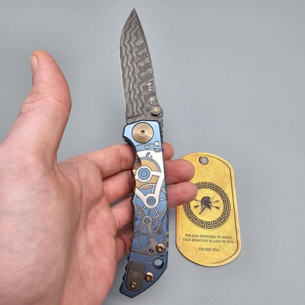 Spartan Blades SF5 Custom Damast Chad Nichols Harsey Folder - Watchworks watch uhr mechanisch Zahnräder