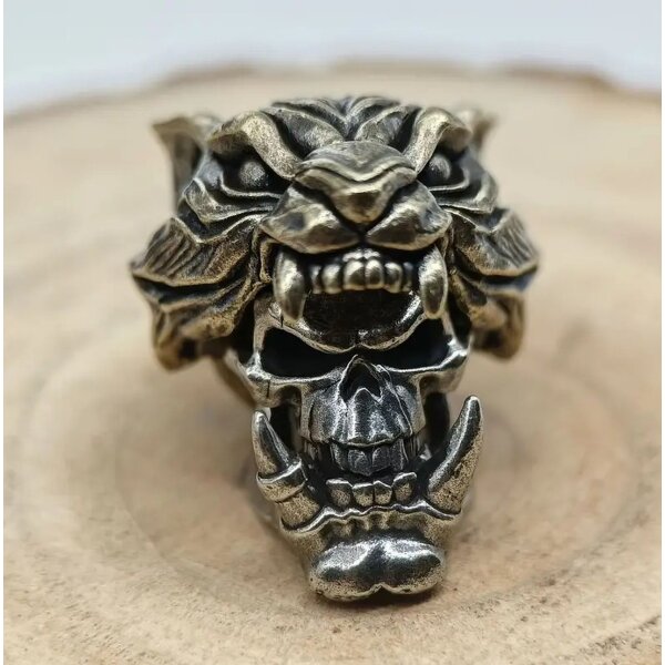 Bead Anhänger 2 Teile Tiger Zombie Orkschädel mythisch Figur Schlüsselanhänger aus Messing EDC