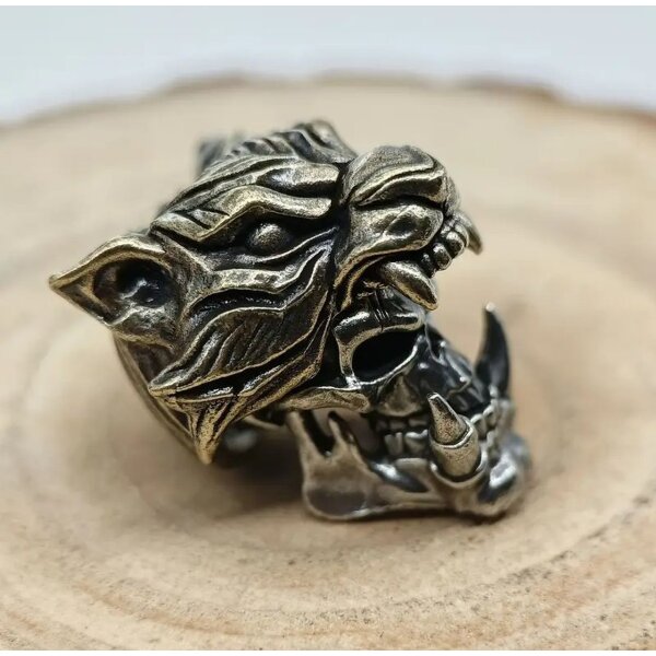Bead Anhänger 2 Teile Tiger Zombie Orkschädel mythisch Figur Schlüsselanhänger aus Messing EDC