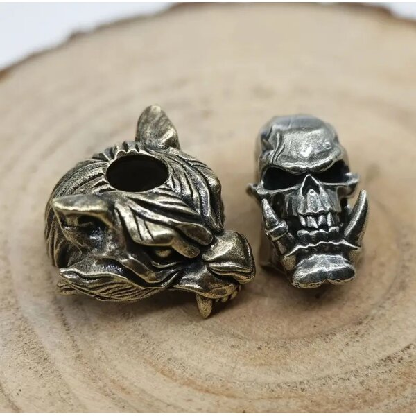 Bead Anhänger 2 Teile Tiger Zombie Orkschädel mythisch Figur Schlüsselanhänger aus Messing EDC