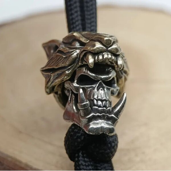 Bead Anhänger 2 Teile Tiger Zombie Orkschädel mythisch Figur Schlüsselanhänger aus Messing EDC