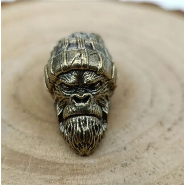 Bead Anhänger Gorilla Affe Gorillakopf Figur Schlüsselanhänger aus Messing EDC