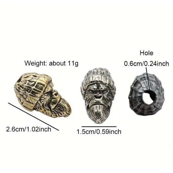 Bead Anhänger Gorilla Affe Gorillakopf Figur Schlüsselanhänger aus Messing EDC