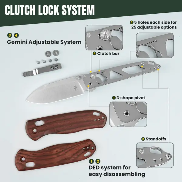 Kizer Drop Bear Nitro-V Stahl Holzgriff Clutch Lock