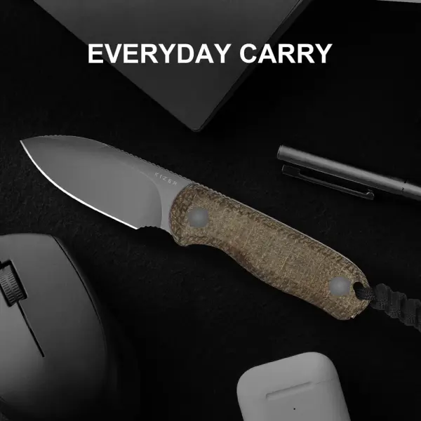 Kizer Drop Bear Fixed Blade 14C28N Stahl Burlap Micarta EDC