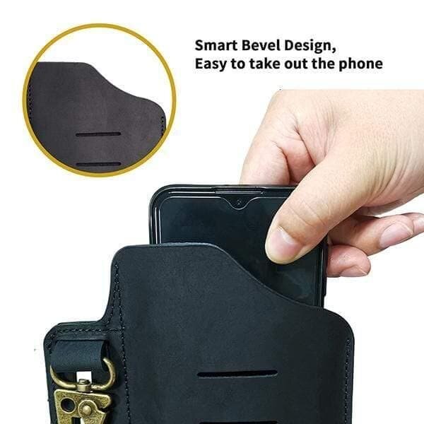 Viperade PJ20 Schwarz Lederholster für Smartphone mit Karabiner