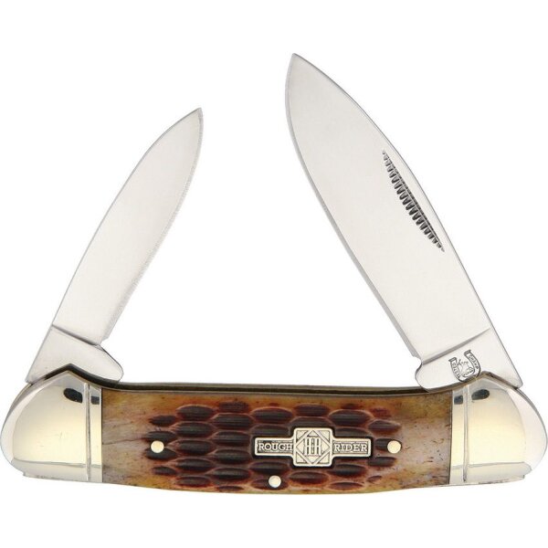 Rough Ryder Rider Canoe Amber Jigged Bone Slipjoint