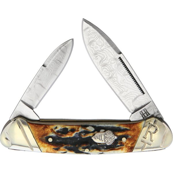 Rough Ryder Canoe Cinnamon Stag Bone Slipjoint Damast Sammlerbox