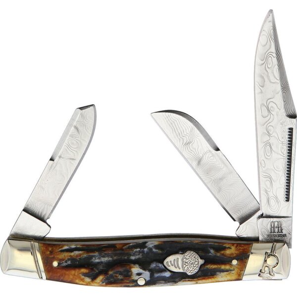 Rough Ryder Stockman Cinnamon Stag Bone Slipjoint Damast Sammlerbox
