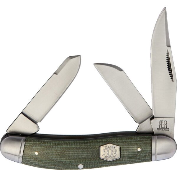 Rough Ryder Rider Sowbelly Green Micarta Brushed Slipjoint