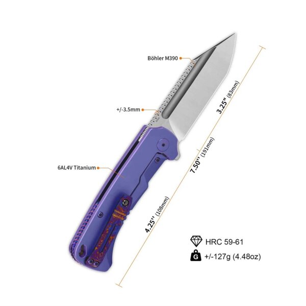 QSP Knife Rhino Lila Purple M390 Stahl Titan Titangriff Mokuti Clip