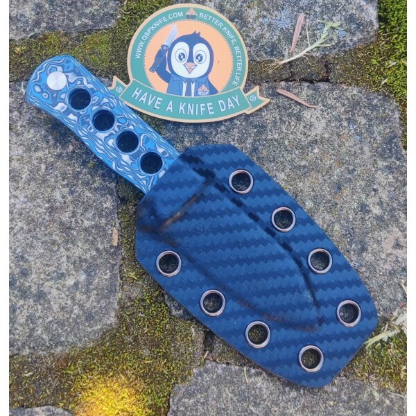 QSP Knife Canary Neck Knife QS141-I Blue Camo Damast Kohlefaser CF