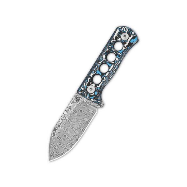 QSP Knife Canary Neck Knife QS141-I Blue Camo Damast Kohlefaser CF