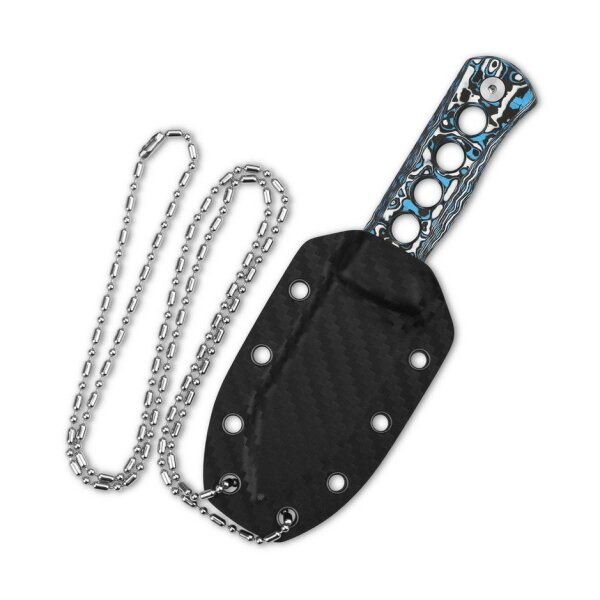 QSP Knife Canary Neck Knife QS141-I Blue Camo Damast Kohlefaser CF