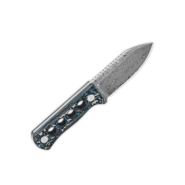 QSP Knife Canary Neck Knife QS141-I Blue Camo Damast Kohlefaser CF