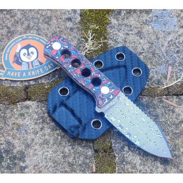 QSP Knife Canary Neck Knife QS141-J Blue Red Blau rot Camo Damast Kohlefaser CF