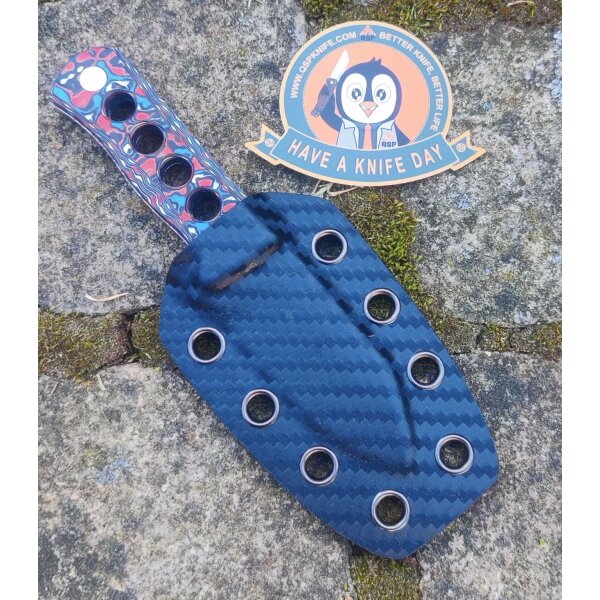 QSP Knife Canary Neck Knife QS141-J Blue Red Blau rot Camo Damast Kohlefaser CF