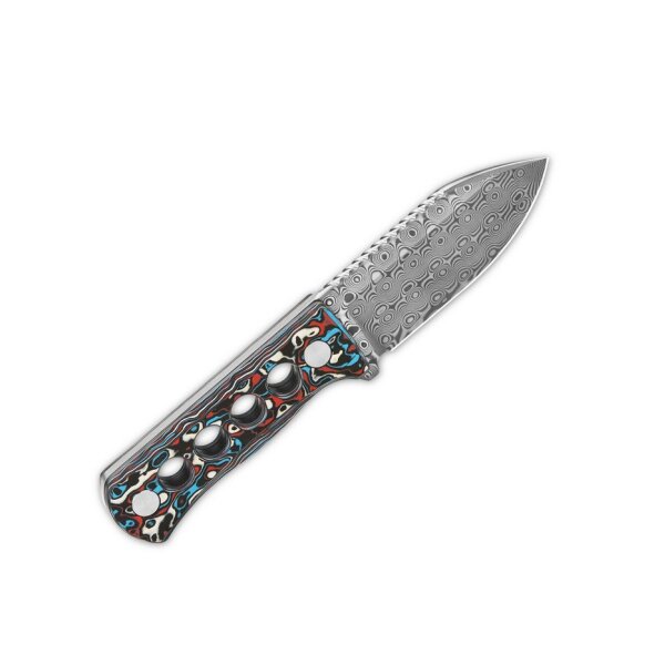 QSP Knife Canary Neck Knife QS141-J Blue Red Blau rot Camo Damast Kohlefaser CF