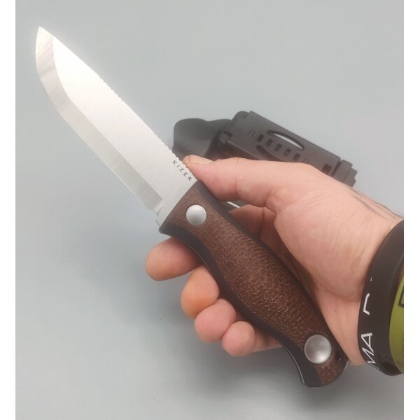 Kizer Polaris Bushcraft AEB-L Stahl Brown Micarta G10