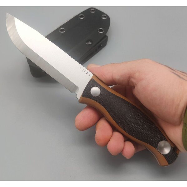 Kizer Polaris Bushcraft AEB-L Stahl Black Micarta G10