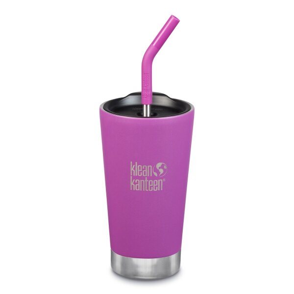 Klean Kanteen Edelstahl Thermobecher mit Deckel und Trinkhalm Berry Bright