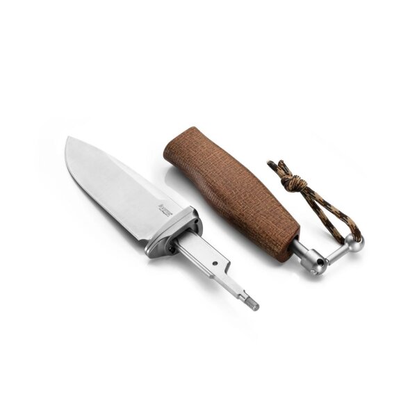 LionSteel Acha - Natural Burlap Micarta brown braun - M390 Klinge klassisch satiniert