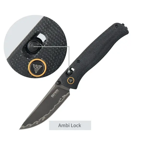 SRM Knives 255L-MB3 Medal Ambi Lock Folder Micarta Griff 140Cr Laminatstahl
