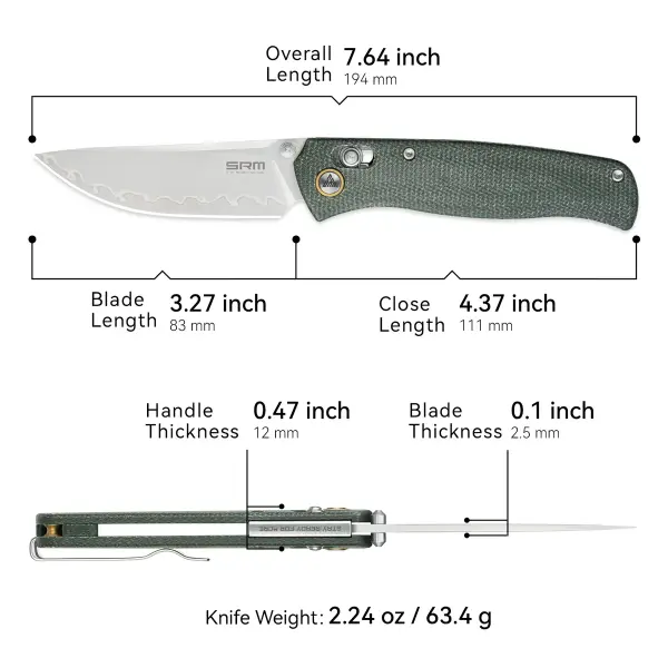SRM Knives 255L-MG3 Medal Ambi Lock Folder Micarta Griff 140Cr Laminatstahl