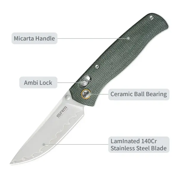 SRM Knives 255L-MG3 Medal Ambi Lock Folder Micarta Griff 140Cr Laminatstahl