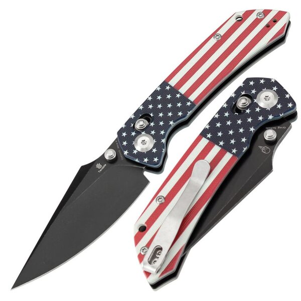 Kansept Tenable Knives Fenrir Cross Bar American Flag G10 Griff Blackwashed Nitro-V Klinge Sparrow Design