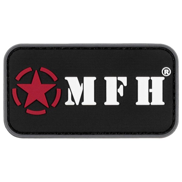 MFH Gummipatch Patch Klettabzeichen Klett 7,5cm x 4cm schwarz weiß rot Logo