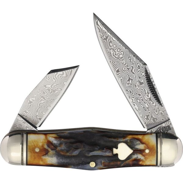 Rough Ryder Rider Swell Center Jack Cinnamon Bone Knochen mit 2 Klingen aus Damast Inlay