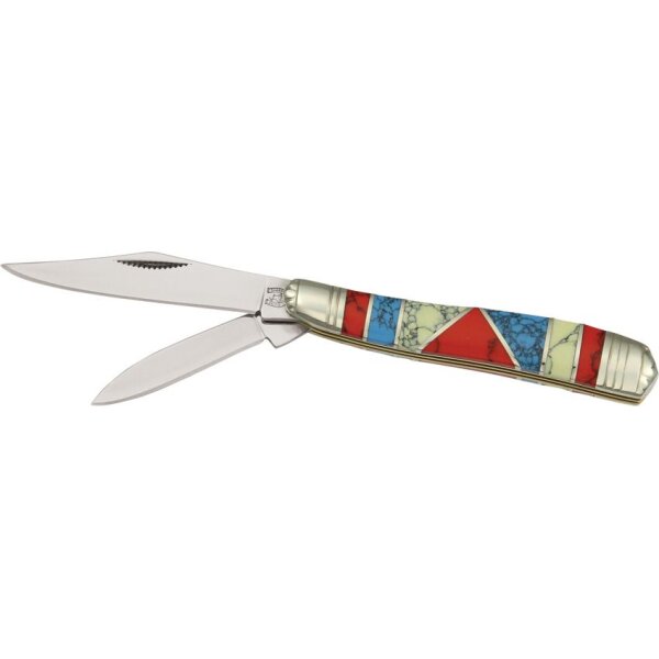 Rough Ryder Stoneworx Peanut mit Perlmut und Steinmix Mother of Pearl rot blau weiß Messer Taschenmesser