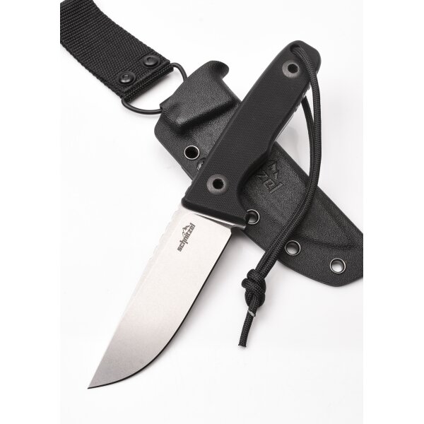 Schnitzel TRI Messer Outdoormesser schwarz 14C28N Stahl G10 Griff Kydexscheide