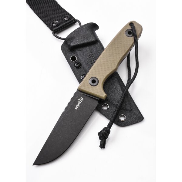 Schnitzel TRI Messer Outdoormesser Sand 14C28N Stahl G10 Griff Kydexscheide