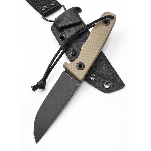 Schnitzel TRI Messer Outdoormesser Sand 14C28N Stahl G10 Griff Kydexscheide