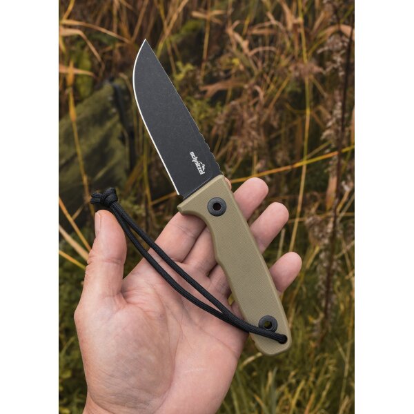 Schnitzel TRI Messer Outdoormesser Sand 14C28N Stahl G10 Griff Kydexscheide