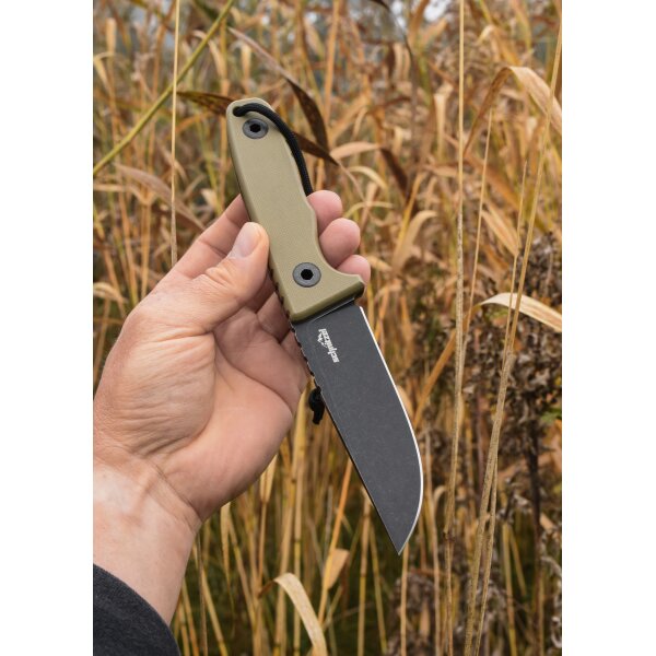 Schnitzel TRI Messer Outdoormesser Sand 14C28N Stahl G10 Griff Kydexscheide
