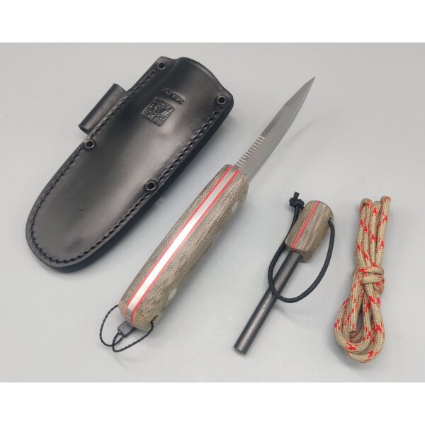 Joker Erizo TS2 EDC Knife Lederscheide Canvas Micarta Feuerstarter