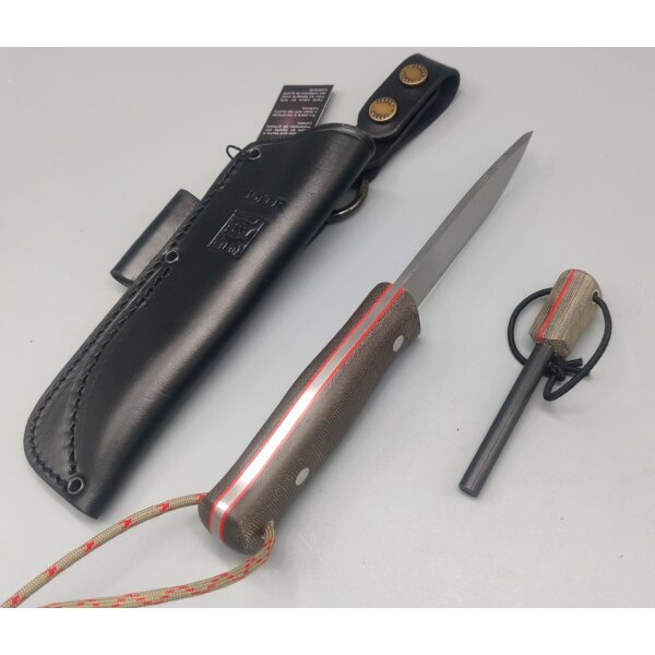 Joker Scandi Bushlord Sleipner Stahl Canvas Micarta Lederscheide Feuerstarter