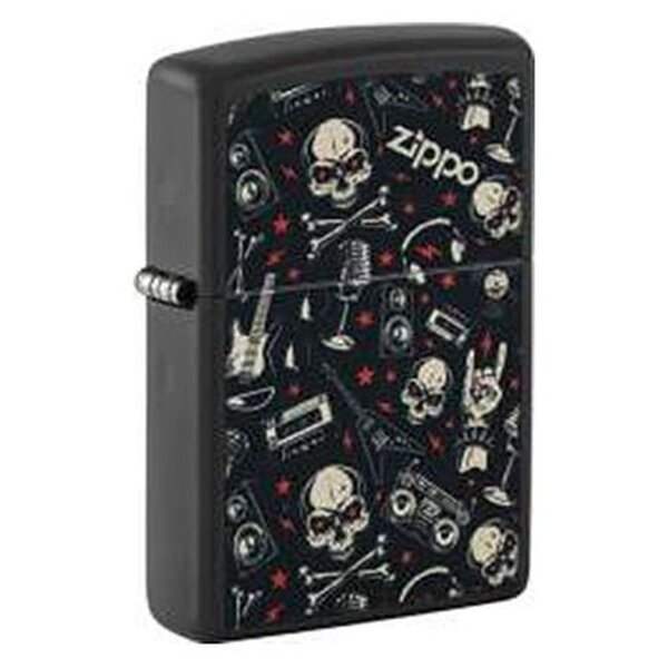 ZIPPO schwarz matt Grunt Pattern with Skulls Totenkopf black 60007008